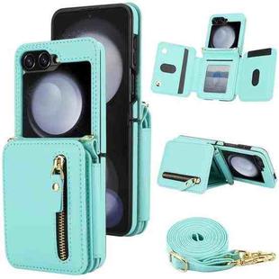 For Samsung Galaxy Z Flip5 Crossbody Zipper Dual Buckle Card Bag Folding Phone Case(Green)