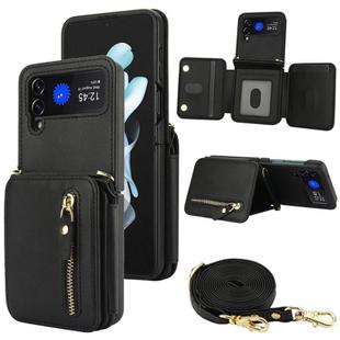 For Samsung Galaxy Z Flip3 Crossbody Zipper Dual Buckle Card Bag Folding Phone Case(Black)