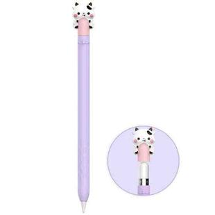For Apple Pencil 1 LC129-1 Cartoon Anti-roll Silicone Protective Stylus Pen Case(Pink Purple Cow)