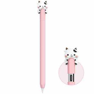 For Apple Pencil USB-C LC129-3 Cartoon Anti-roll Silicone Protective Stylus Pen Case(Pink Cow)