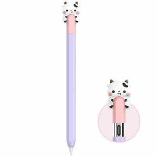 For Apple Pencil USB-C LC129-3 Cartoon Anti-roll Silicone Protective Stylus Pen Case(Pink Purple Cow)