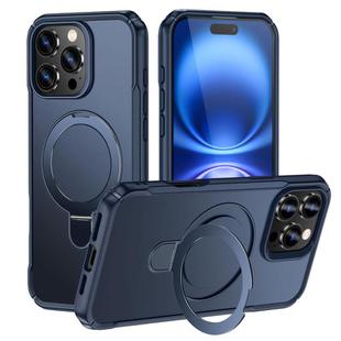 For iPhone 16 Pro Skin Feel Magnetic Holder MagSafe Phone Case(Royal Blue)