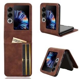 For ZTE nubia Flip2 Skin-feeling Half-split Card Slot Folding Phone Case(Brown)