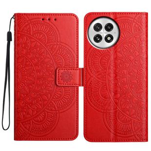 For OnePlus 13 Flower Embossed Leather Phone Case(Red)
