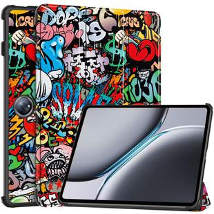 For OnePlus Pad 2 Custer Painted 3-Fold Holder Smart Leather Tablet Case(Graffiti)