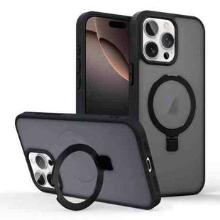 For iPhone 16 Pro Max Skin-feel Ring MagSafe Holder Phone Case(Black)