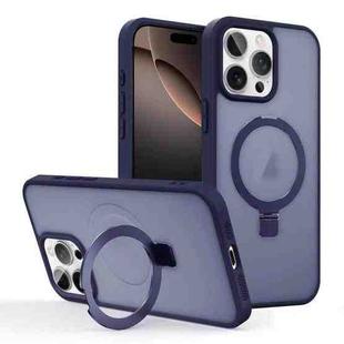 For iPhone 16 Pro Max Skin-feel Ring MagSafe Holder Phone Case(Dark Blue)