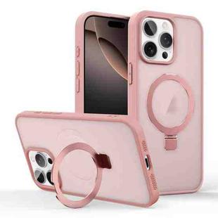For iPhone 16 Pro Skin-feel Ring MagSafe Holder Phone Case(Pink)