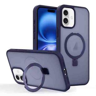 For iPhone 16 Plus Skin-feel Ring MagSafe Holder Phone Case(Dark Blue)