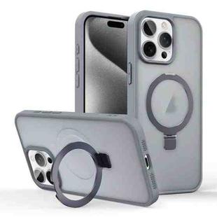 For iPhone 15 Pro Max Skin-feel Ring MagSafe Holder Phone Case(Titanium Gray)