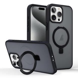 For iPhone 15 Pro Max Skin-feel Ring MagSafe Holder Phone Case(Black)