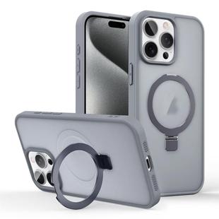 For iPhone 15 Pro Skin-feel Ring MagSafe Holder Phone Case(Titanium Gray)