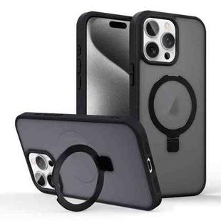 For iPhone 15 Pro Skin-feel Ring MagSafe Holder Phone Case(Black)