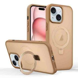 For iPhone 15 Plus Skin-feel Ring MagSafe Holder Phone Case(Desert Gold)