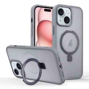For iPhone 15 Plus Skin-feel Ring MagSafe Holder Phone Case(Titanium Gray)
