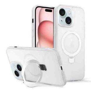 For iPhone 15 Plus Skin-feel Ring MagSafe Holder Phone Case(Transparent White)