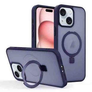 For iPhone 15 Skin-feel Ring MagSafe Holder Phone Case(Dark Blue)