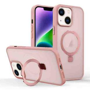 For iPhone 14 Plus Skin-feel Ring MagSafe Holder Phone Case(Pink)