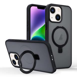 For iPhone 14 Skin-feel Ring MagSafe Holder Phone Case(Black)