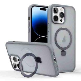 For iPhone 14 Pro Skin-feel Ring MagSafe Holder Phone Case(Titanium Gray)