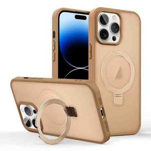 For iPhone 14 Pro Max Skin-feel Ring MagSafe Holder Phone Case(Desert Gold)