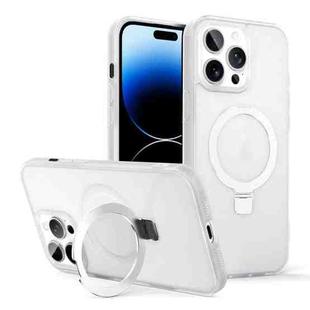 For iPhone 14 Pro Max Skin-feel Ring MagSafe Holder Phone Case(Transparent White)