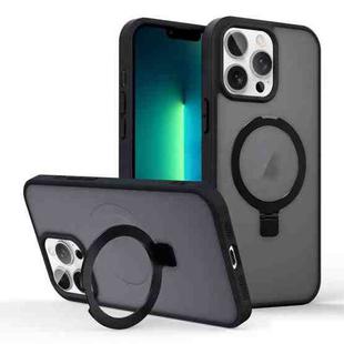 For iPhone 13 Pro Max Skin-feel Ring MagSafe Holder Phone Case(Black)