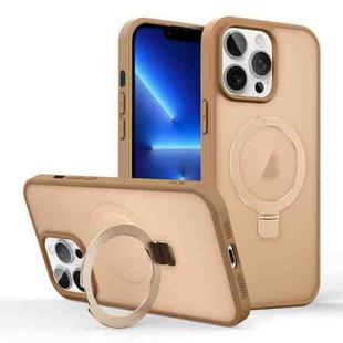 For iPhone 13 Pro Skin-feel Ring MagSafe Holder Phone Case(Desert Gold)