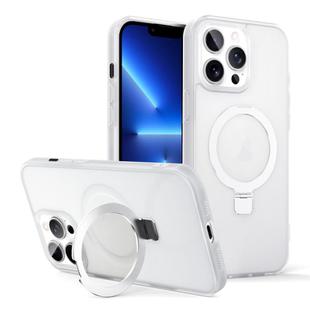 For iPhone 13 Pro Skin-feel Ring MagSafe Holder Phone Case(Transparent White)