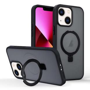 For iPhone 13 Skin-feel Ring MagSafe Holder Phone Case(Black)