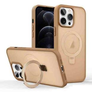 For iPhone 12 Pro Skin-feel Ring MagSafe Holder Phone Case(Desert Gold)