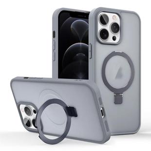 For iPhone 12 Pro Skin-feel Ring MagSafe Holder Phone Case(Titanium Gray)