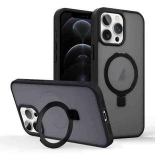 For iPhone 12 Pro Skin-feel Ring MagSafe Holder Phone Case(Black)
