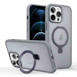 For iPhone 12 Pro Max Skin-feel Ring MagSafe Holder Phone Case(Titanium Gray)