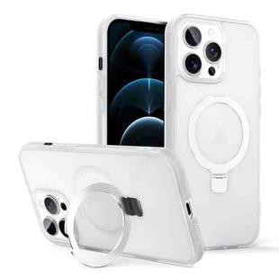 For iPhone 12 Pro Max Skin-feel Ring MagSafe Holder Phone Case(Transparent White)
