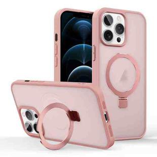 For iPhone 12 Pro Max Skin-feel Ring MagSafe Holder Phone Case(Pink)