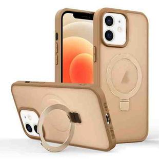 For iPhone 12 Skin-feel Ring MagSafe Holder Phone Case(Desert Gold)