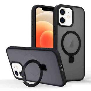 For iPhone 12 Skin-feel Ring MagSafe Holder Phone Case(Black)