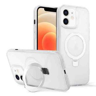 For iPhone 12 Skin-feel Ring MagSafe Holder Phone Case(Transparent White)
