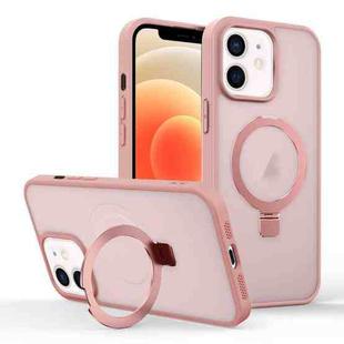 For iPhone 12 Skin-feel Ring MagSafe Holder Phone Case(Pink)