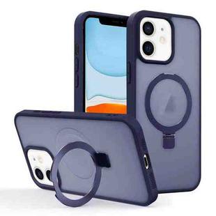 For iPhone 11 Skin-feel Ring MagSafe Holder Phone Case(Dark Blue)