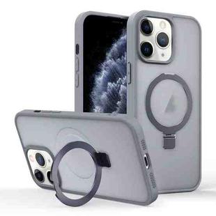 For iPhone 11 Pro Skin-feel Ring MagSafe Holder Phone Case(Titanium Gray)