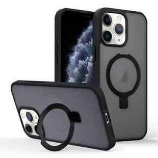For iPhone 11 Pro Skin-feel Ring MagSafe Holder Phone Case(Black)