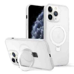 For iPhone 11 Pro Skin-feel Ring MagSafe Holder Phone Case(Transparent White)