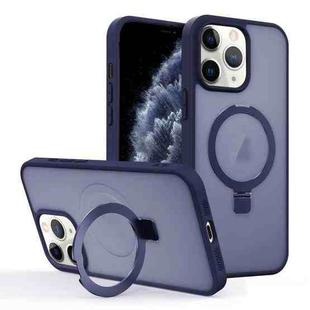 For iPhone 11 Pro Skin-feel Ring MagSafe Holder Phone Case(Dark Blue)