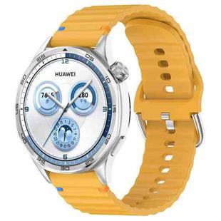 22mm Silver Steel Buckle Wavy Grain Stitched Silicone Watch Band(Yellow)