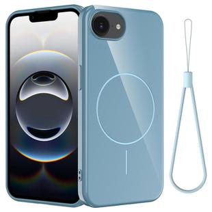 For iPhone 16e Glossy TPU Shockproof MagSafe Phone Case with Lanyard(Blue)