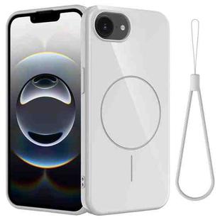 For iPhone 16e Glossy TPU Shockproof MagSafe Phone Case with Lanyard(White)