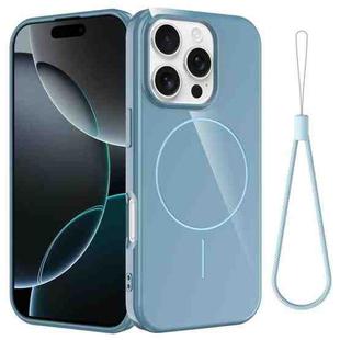 For iPhone 16 Pro Glossy TPU Shockproof MagSafe Phone Case with Lanyard(Blue)