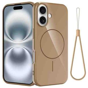 For iPhone 16 Plus Glossy TPU Shockproof MagSafe Phone Case with Lanyard(Gold)